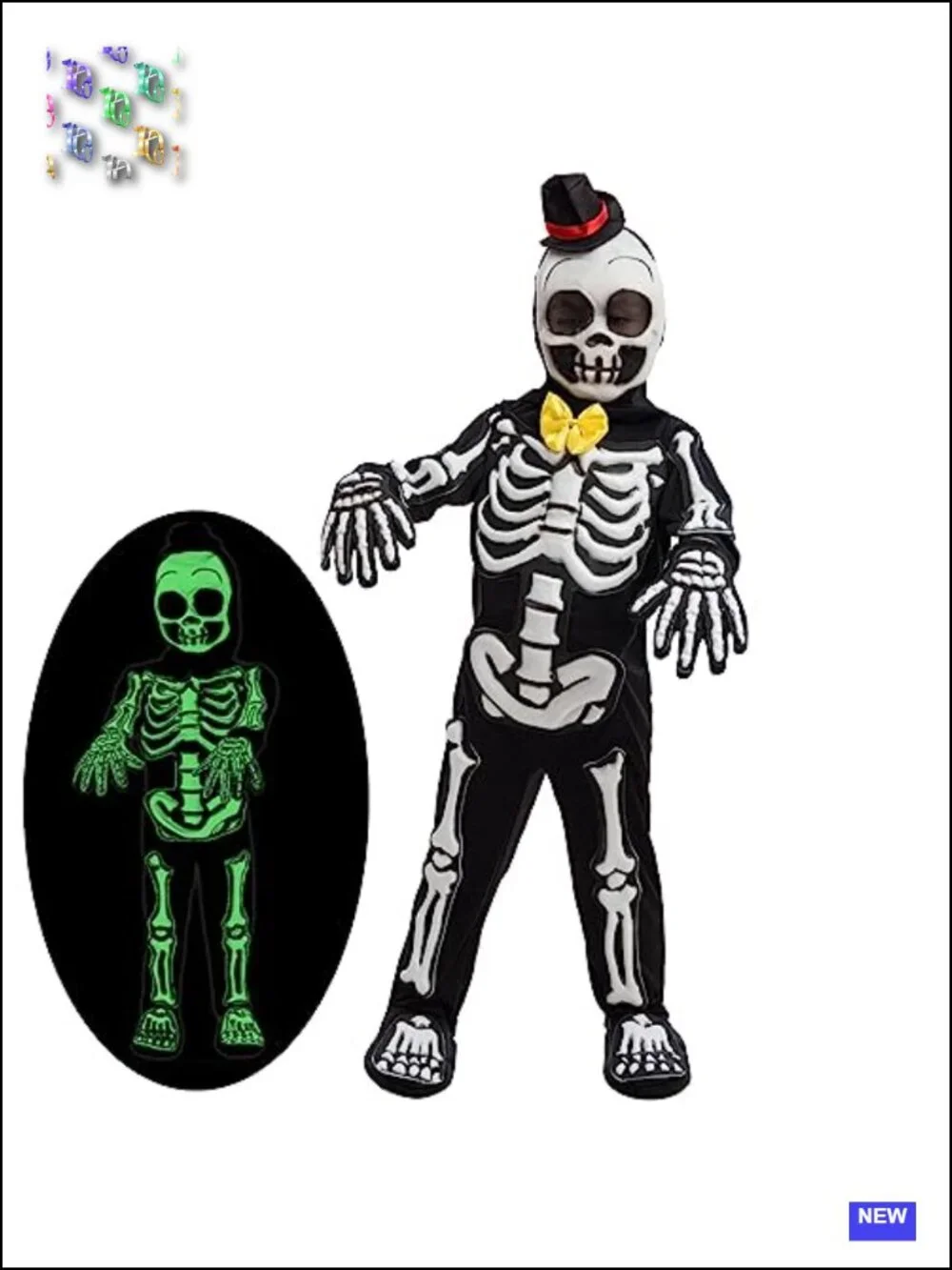 Glow in the Dark Skeleton Costume Jumpsuit Set with Mask and Gloves